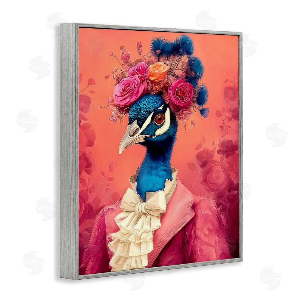 Lazar Studio Baroque Peacock in Pink Gray Framed Giclee Wall Art Print
