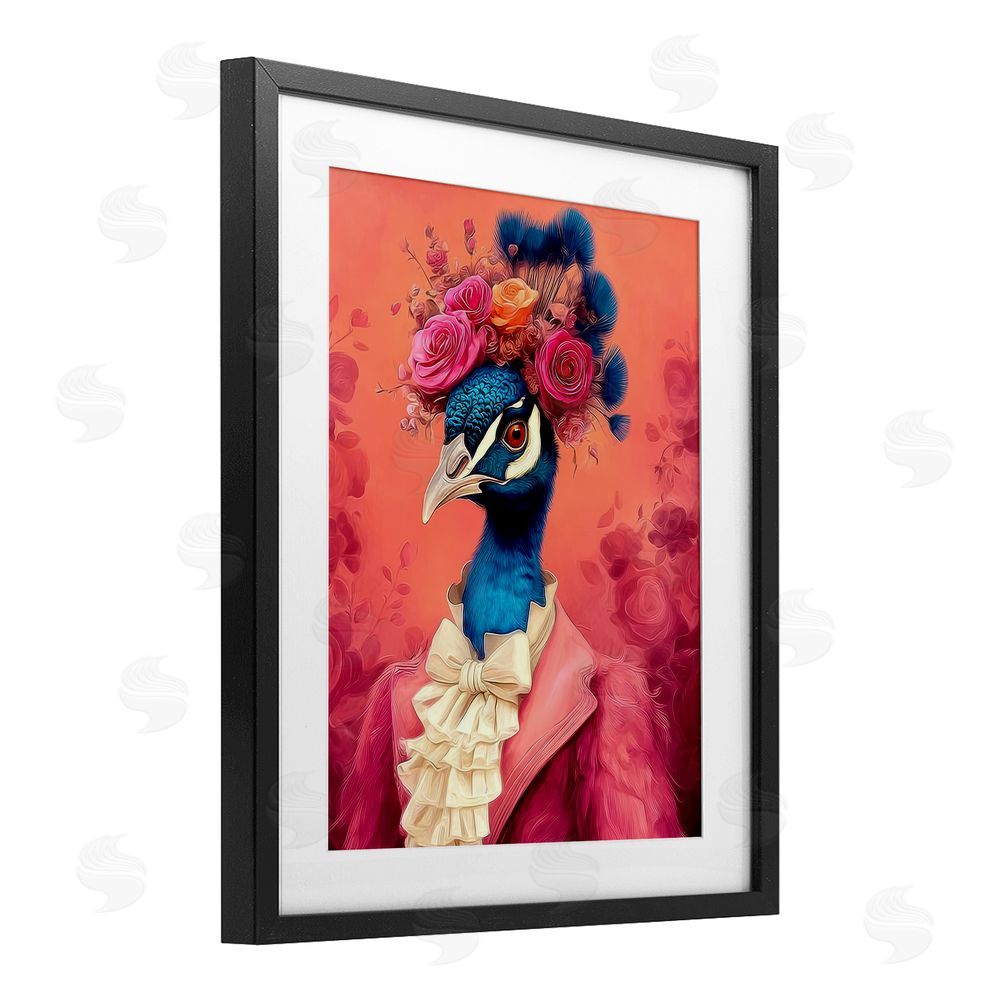Lazar Studio Baroque Peacock in Pink Black Framed Print Under Glass Wall Art