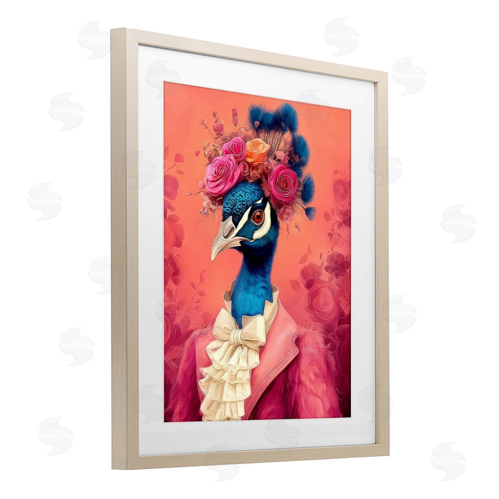 Lazar Studio Baroque Peacock in Pink Brown Framed Print Under Glass Wall Art