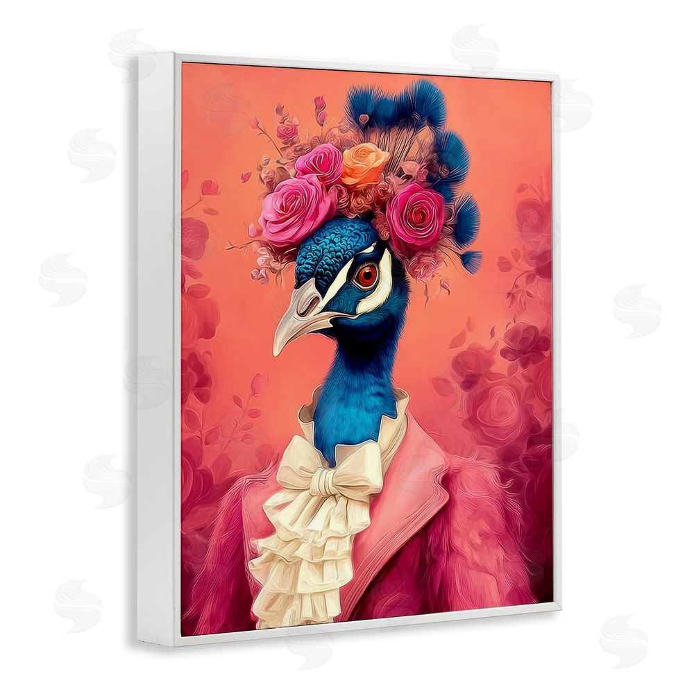 Lazar Studio Baroque Peacock in Pink White Framed Giclee Wall Art Print