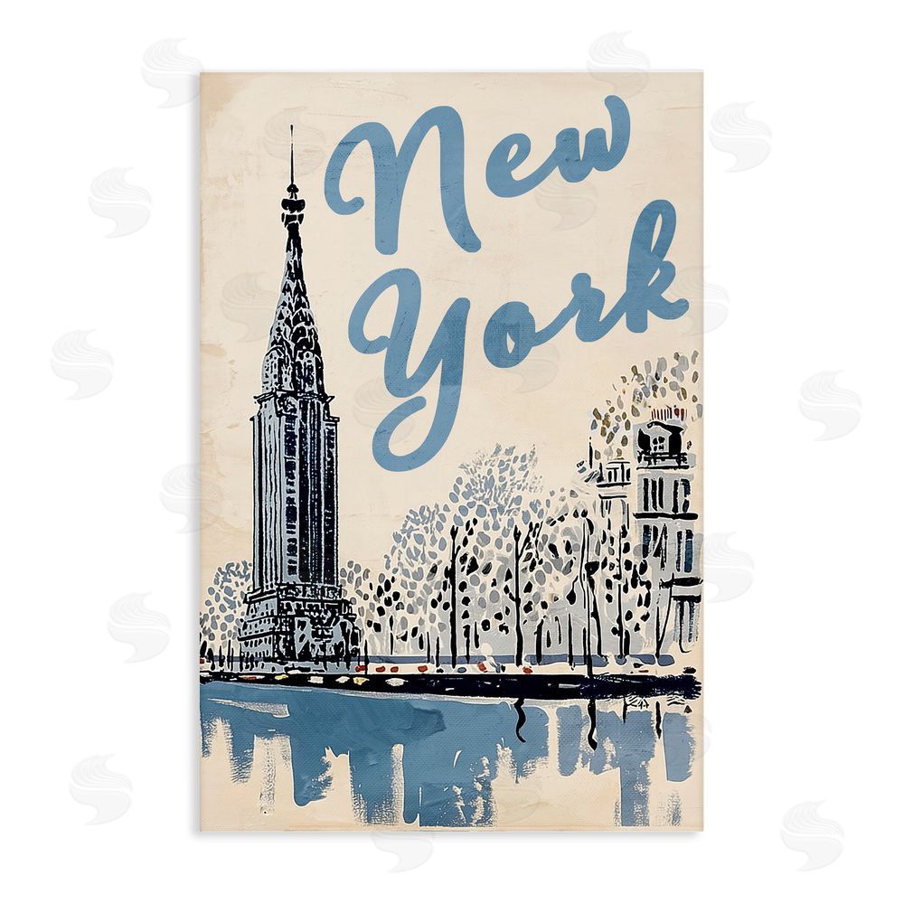 Annabelle Hall Blue & Beige New York Travel Stretched Canvas Wall Art
