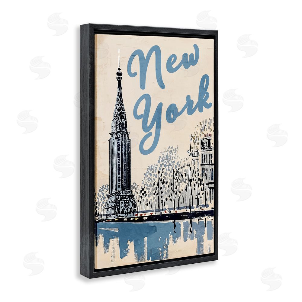 Annabelle Hall Blue & Beige New York Travel Black Floating Frame Canvas Wall Art Print