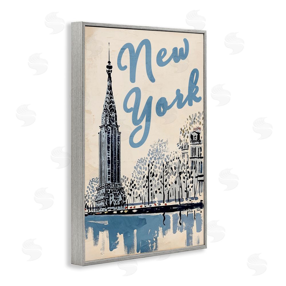 Annabelle Hall Blue & Beige New York Travel Gray Framed Giclee Wall Art Print