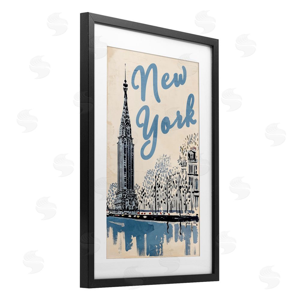 Annabelle Hall Blue & Beige New York Travel Black Framed Print Under Glass Wall Art