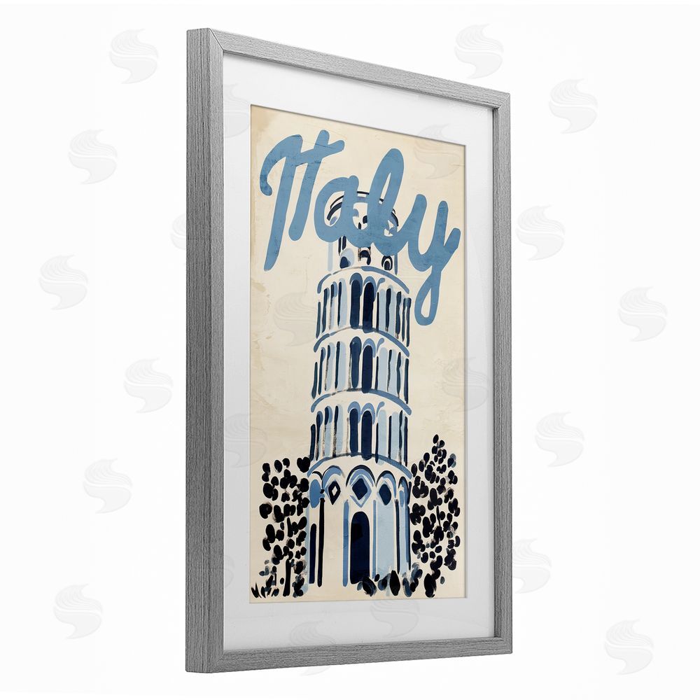 Annabelle Hall Blue & Beige Italy Travel Gray Framed Print Under Glass Wall Art