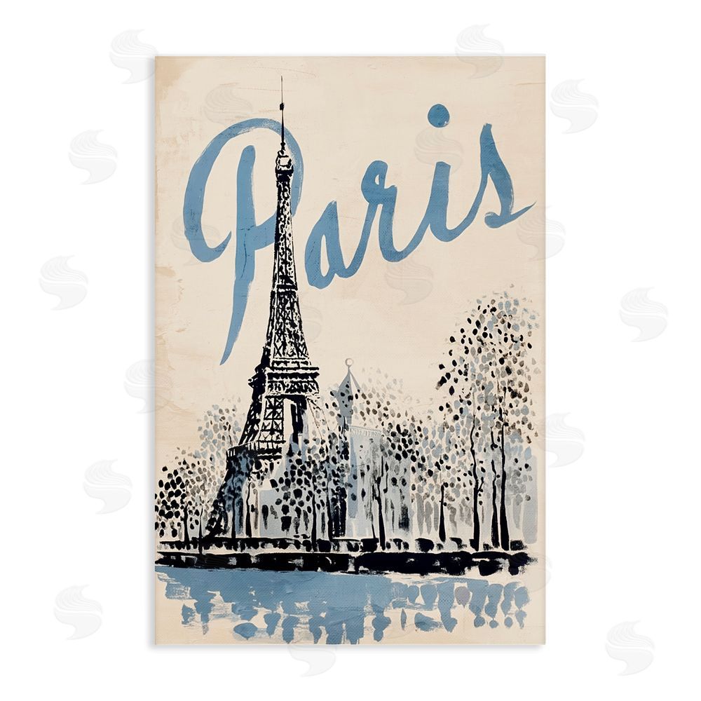 Annabelle Hall Blue & Beige Paris Travel Stretched Canvas Wall Art