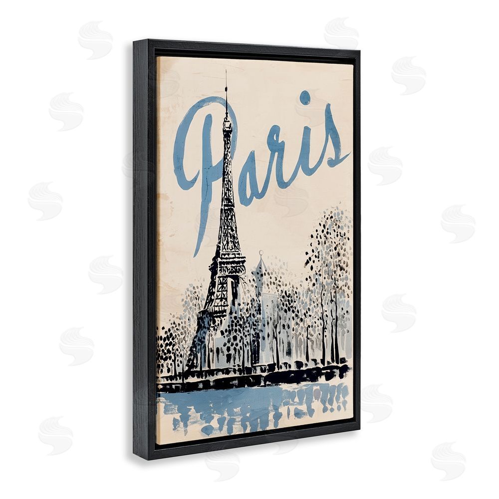 Annabelle Hall Blue & Beige Paris Travel Black Floating Frame Canvas Wall Art Print