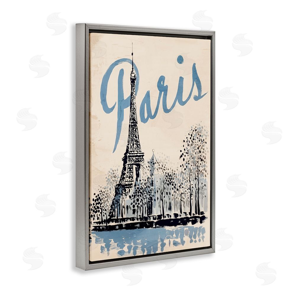 Annabelle Hall Blue & Beige Paris Travel Gray Floating Frame Canvas Wall Art Print