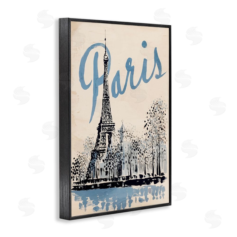 Annabelle Hall Blue & Beige Paris Travel Black Framed Giclee Wall Art Print