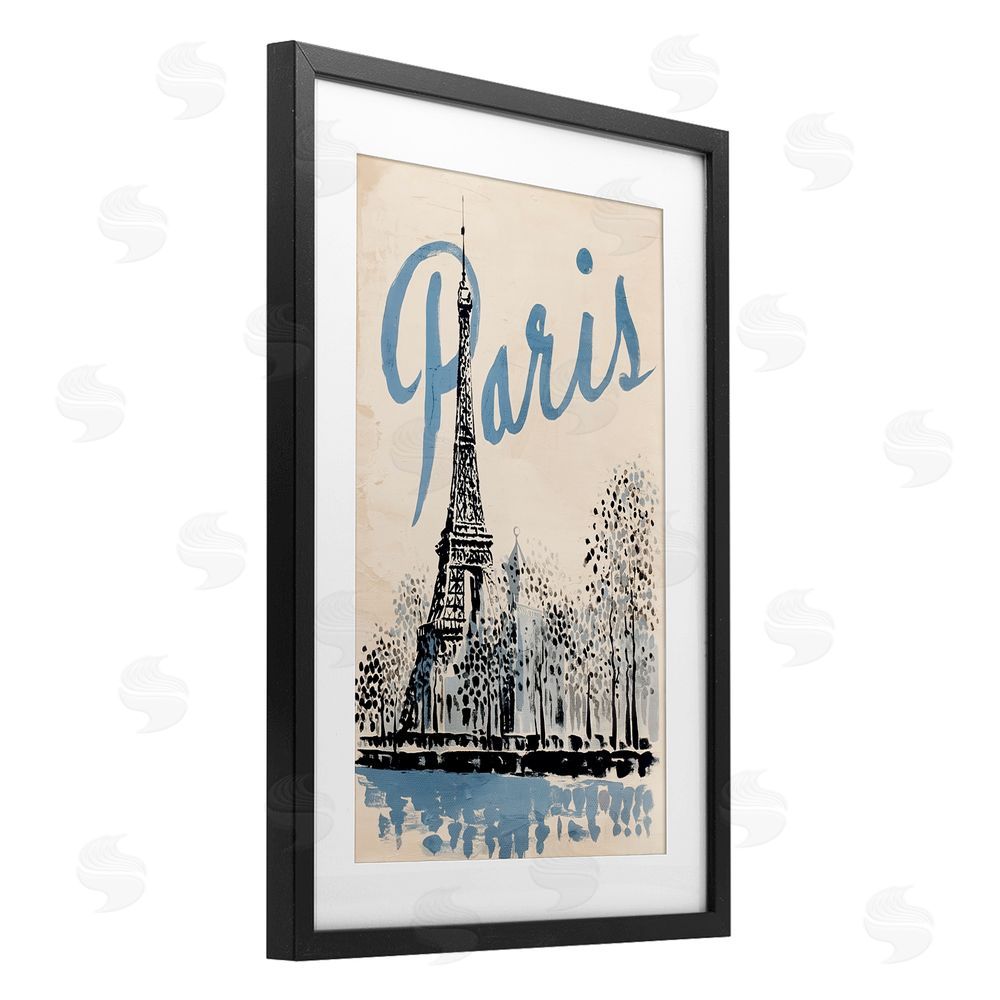 Annabelle Hall Blue & Beige Paris Travel Black Framed Print Under Glass Wall Art