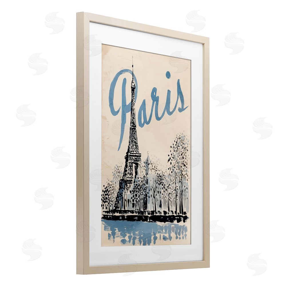 Annabelle Hall Blue & Beige Paris Travel Birch Framed Print Under Glass Wall Art