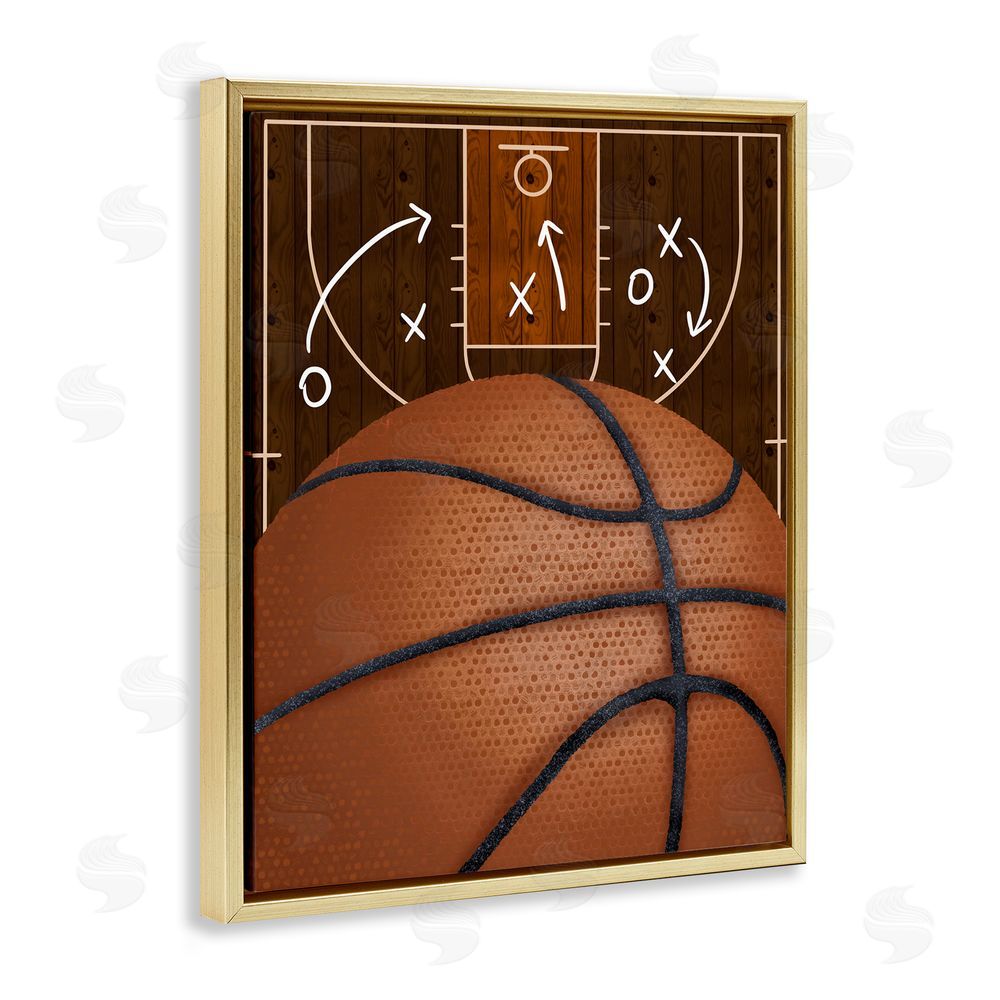 Jennifer Stith Basketball Court Tactics Gold Floating Frame Canvas Wall Art Print