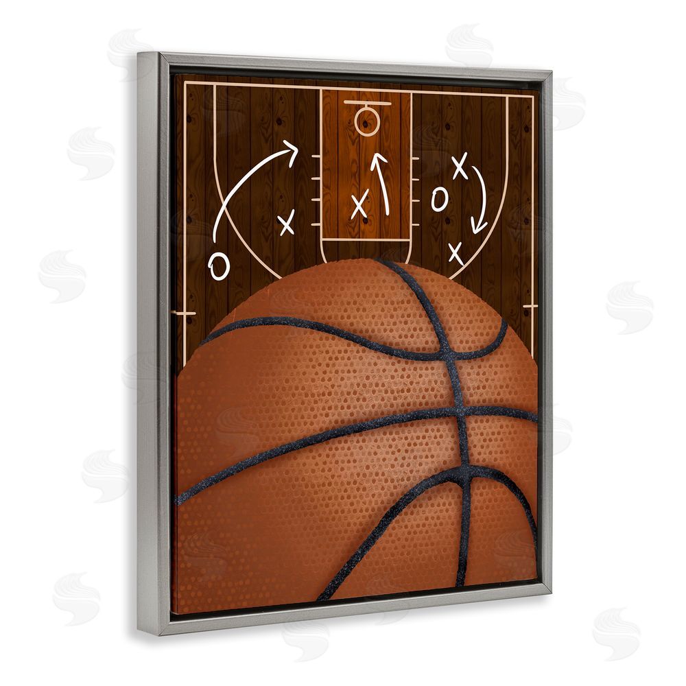 Jennifer Stith Basketball Court Tactics Gray Floating Frame Canvas Wall Art Print