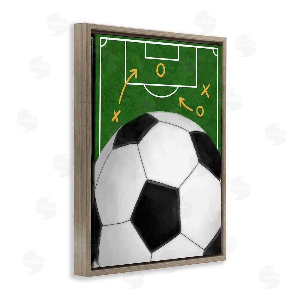 Jennifer Stith Soccer Field & Ball Brown Floating Frame Canvas Wall Art Print