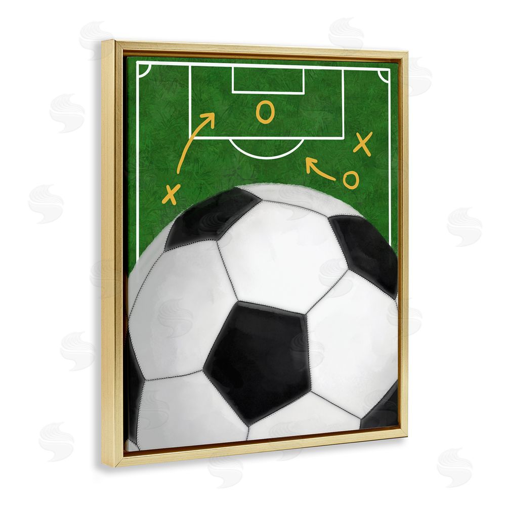 Jennifer Stith Soccer Field & Ball Gold Floating Frame Canvas Wall Art Print