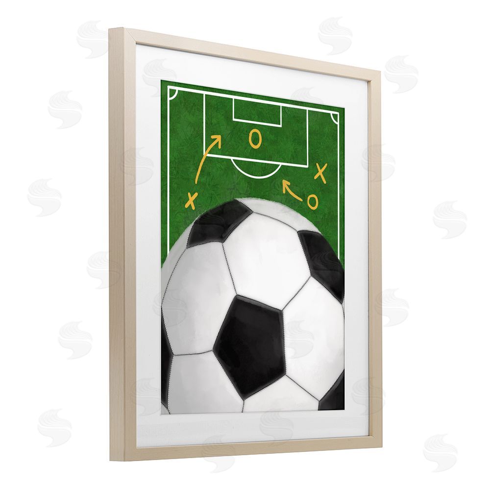 Jennifer Stith Soccer Field & Ball Brown Framed Print Under Glass Wall Art
