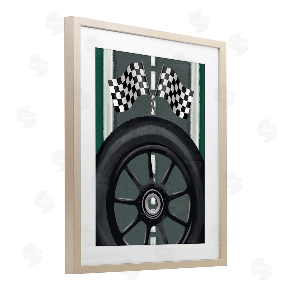 Jennifer Stith Racetrack Flags & Tire Brown Framed Print Under Glass Wall Art