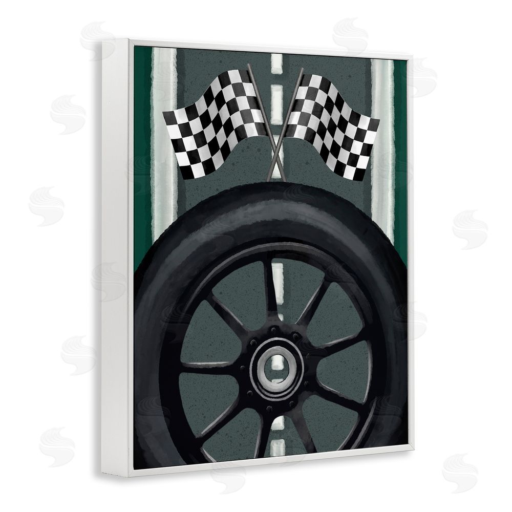 Jennifer Stith Racetrack Flags & Tire White Framed Giclee Wall Art Print