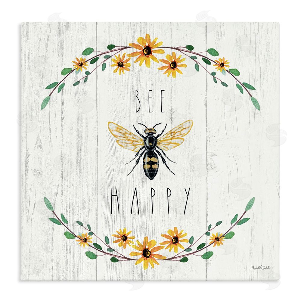 Elizabeth Tyndall Bee Happy with Delicate Wreath Stretched Canvas Wall Art Print