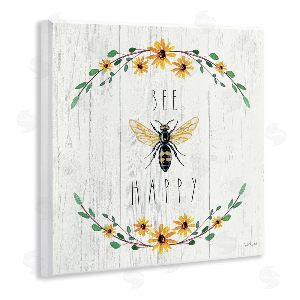 Elizabeth Tyndall Bee Happy with Delicate Wreath Wooden Wall Plaque Art Print