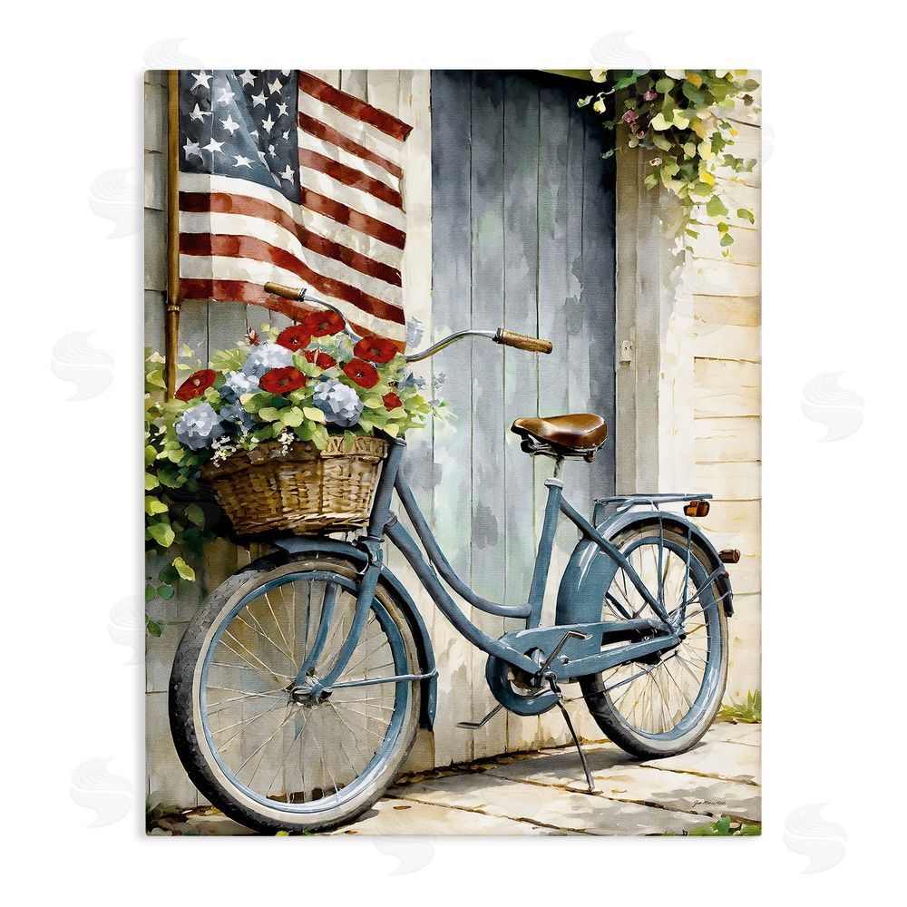 Jo Moulton Americana Summer Bicycle Basket Stretched Canvas Wall Art Print