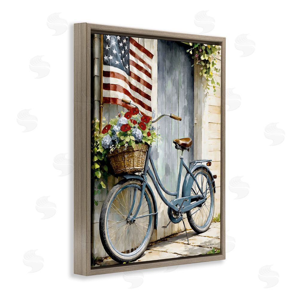 Jo Moulton Americana Summer Bicycle Basket Brown Floating Frame Canvas Wall Art Print