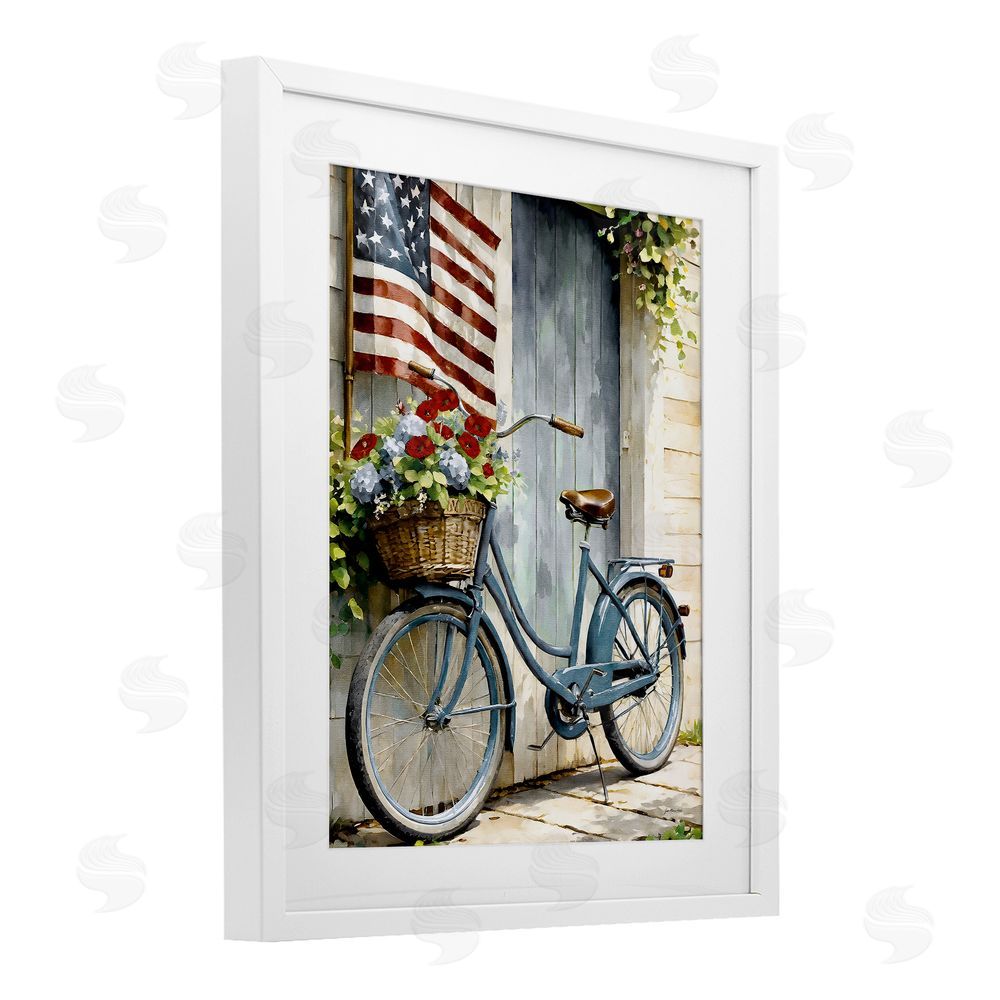 Jo Moulton Americana Summer Bicycle Basket White Framed Print Under Glass Wall Art