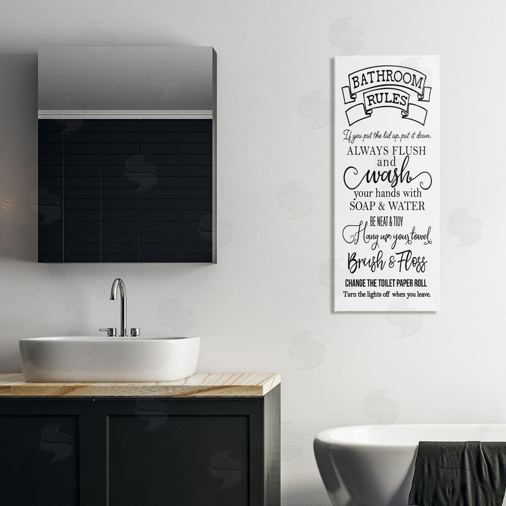 Masey St. Studios Bathroom Rules Simplicity Stretched Canvas Wall Art in Room