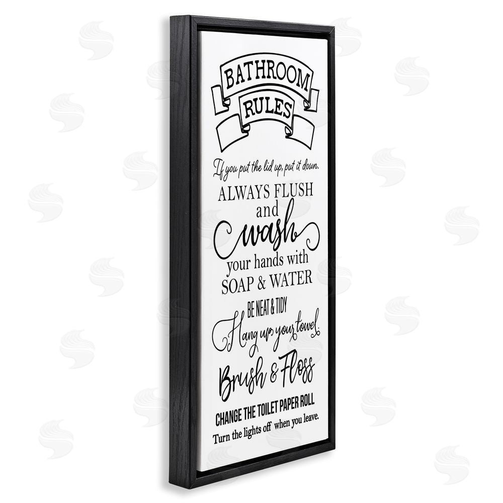 Masey St. Studios Bathroom Rules Simplicity Black Floating Frame Canvas Wall Art Print
