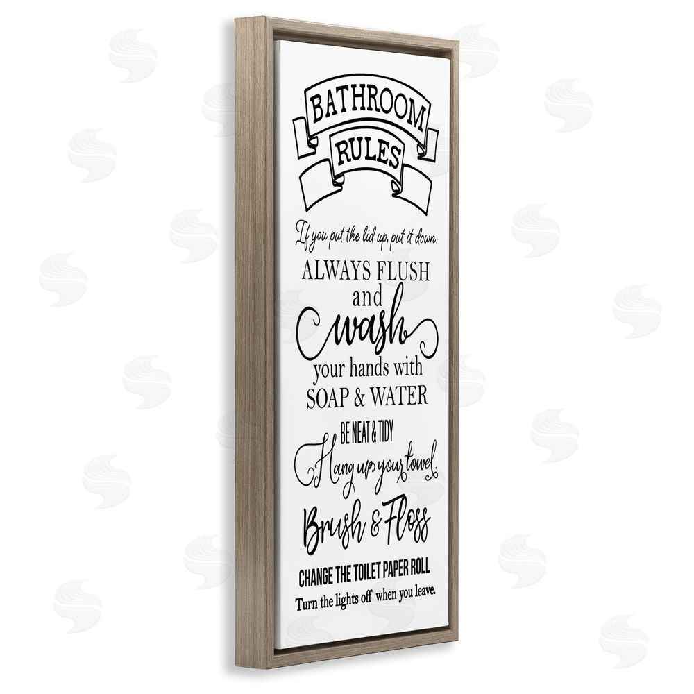 Masey St. Studios Bathroom Rules Simplicity Brown Floating Frame Canvas Wall Art Print