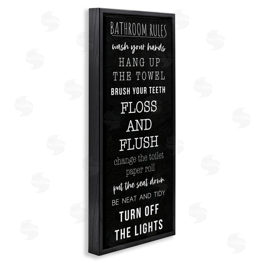 Masey St. Studios Bathroom Rules Over Black Black Floating Frame Canvas Wall Art Print