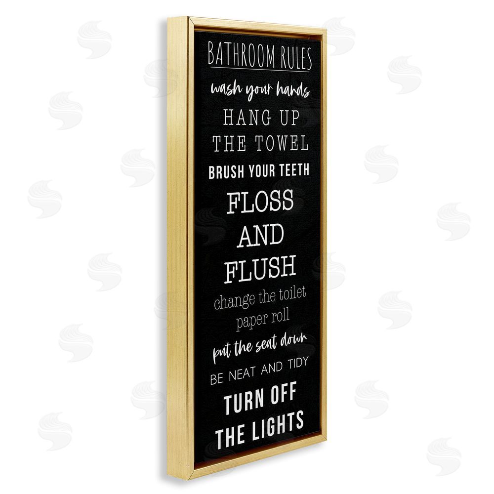 Masey St. Studios Bathroom Rules Over Black Gold Floating Frame Canvas Wall Art Print