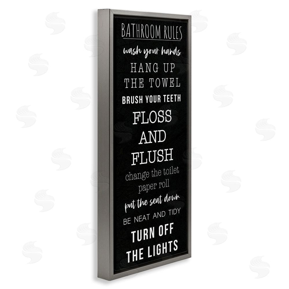 Masey St. Studios Bathroom Rules Over Black Gray Floating Frame Canvas Wall Art Print