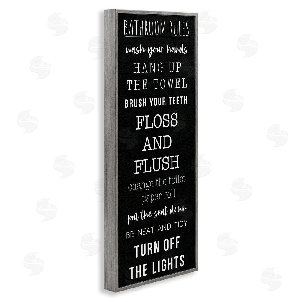 Masey St. Studios Bathroom Rules Over Black Gray Framed Giclee Wall Art Print