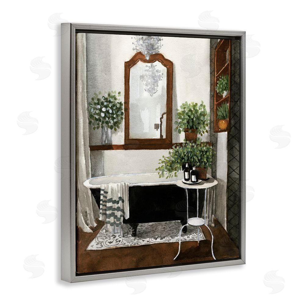 Masey St. Studios Clawfoot Tub with Lush Plants Gray Floating Frame Canvas Wall Art Print