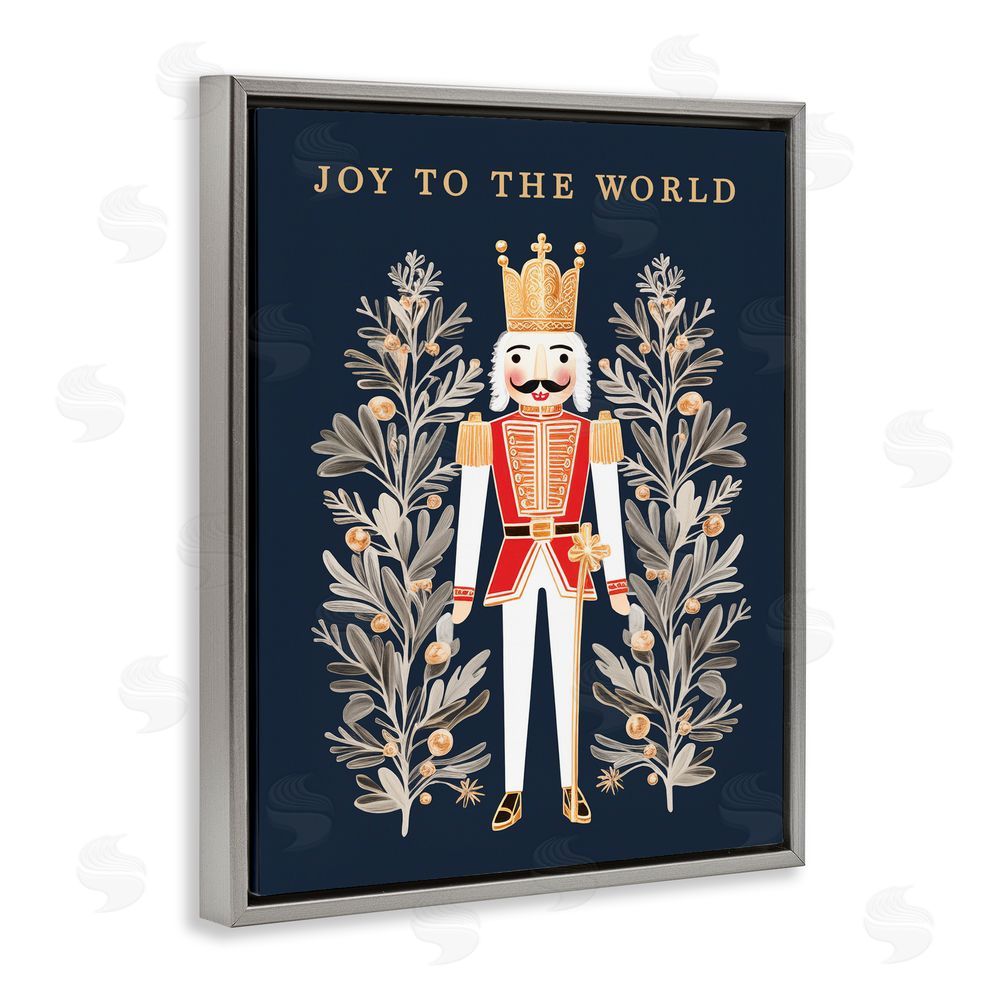 Heidi Kuntz Joy To World Happy Nutcracker Gray Floating Frame Canvas Wall Art Print
