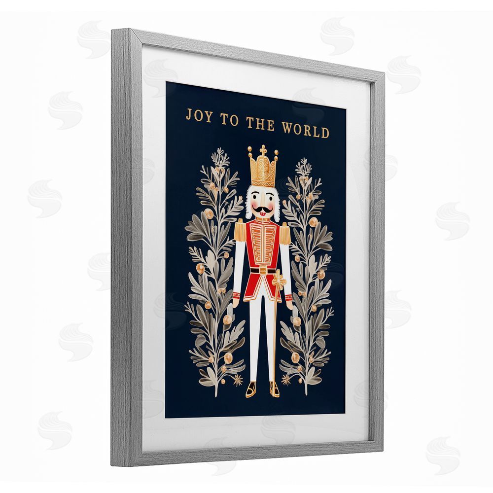 Heidi Kuntz Joy To World Happy Nutcracker Gray Framed Print Under Glass with White Mat Wall Art