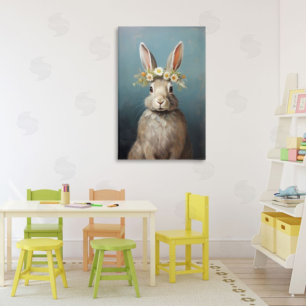 Heidi Kuntz Daisy Crowned Bunny Portrait Stretched Canvas Wall Art Print in Room