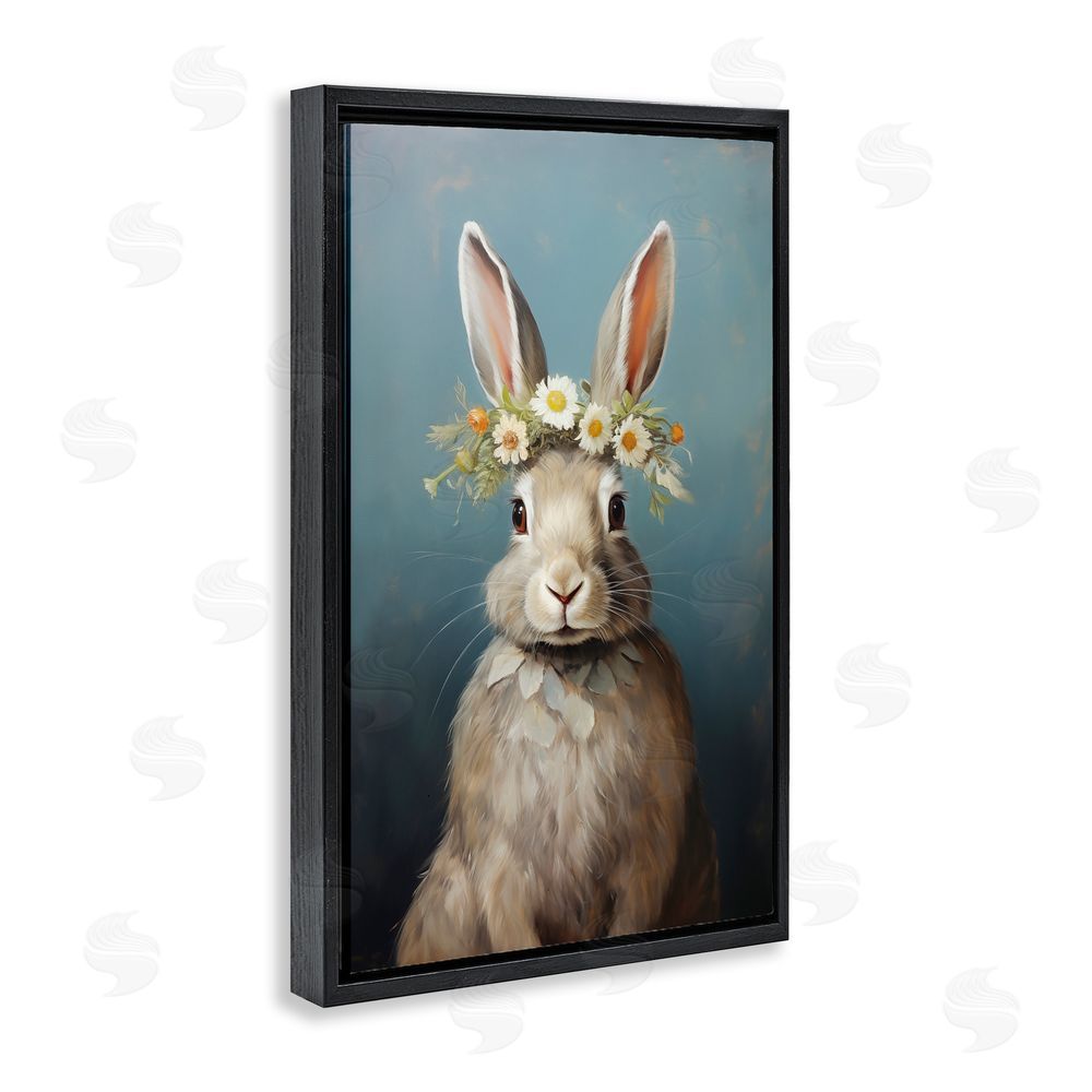 Heidi Kuntz Daisy Crowned Bunny Portrait Black Floating Frame Wall Art Print