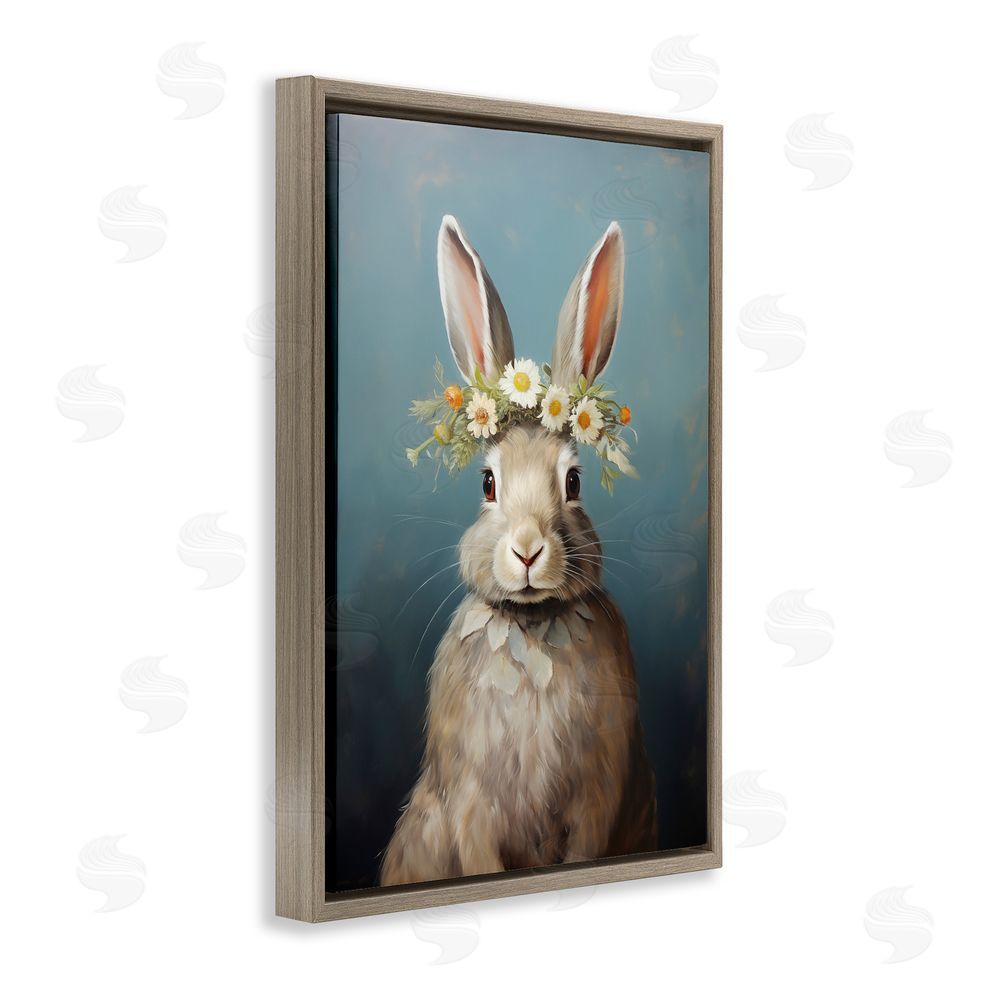Heidi Kuntz Daisy Crowned Bunny Portrait Brown Floating Frame Wall Art Print
