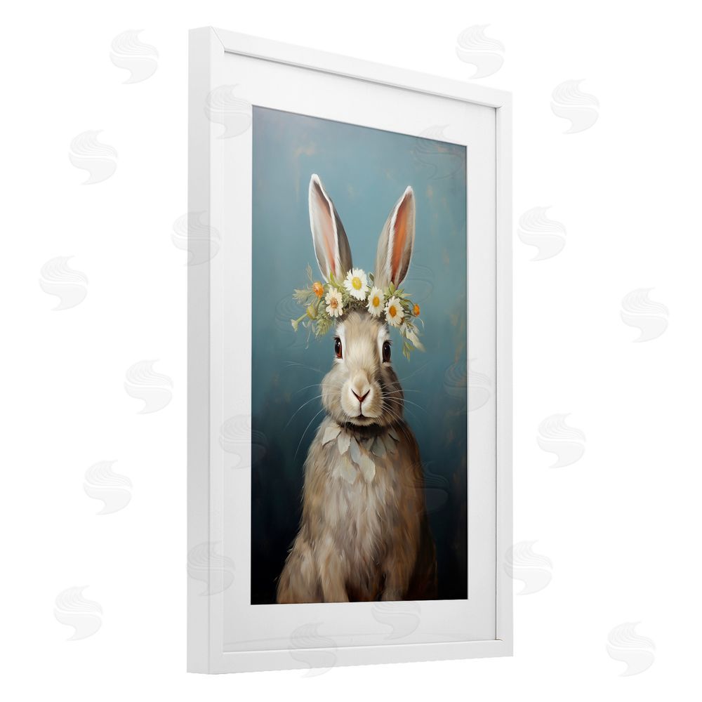 Heidi Kuntz Daisy Crowned Bunny Portrait White Framed Print Under Glass Wall Art