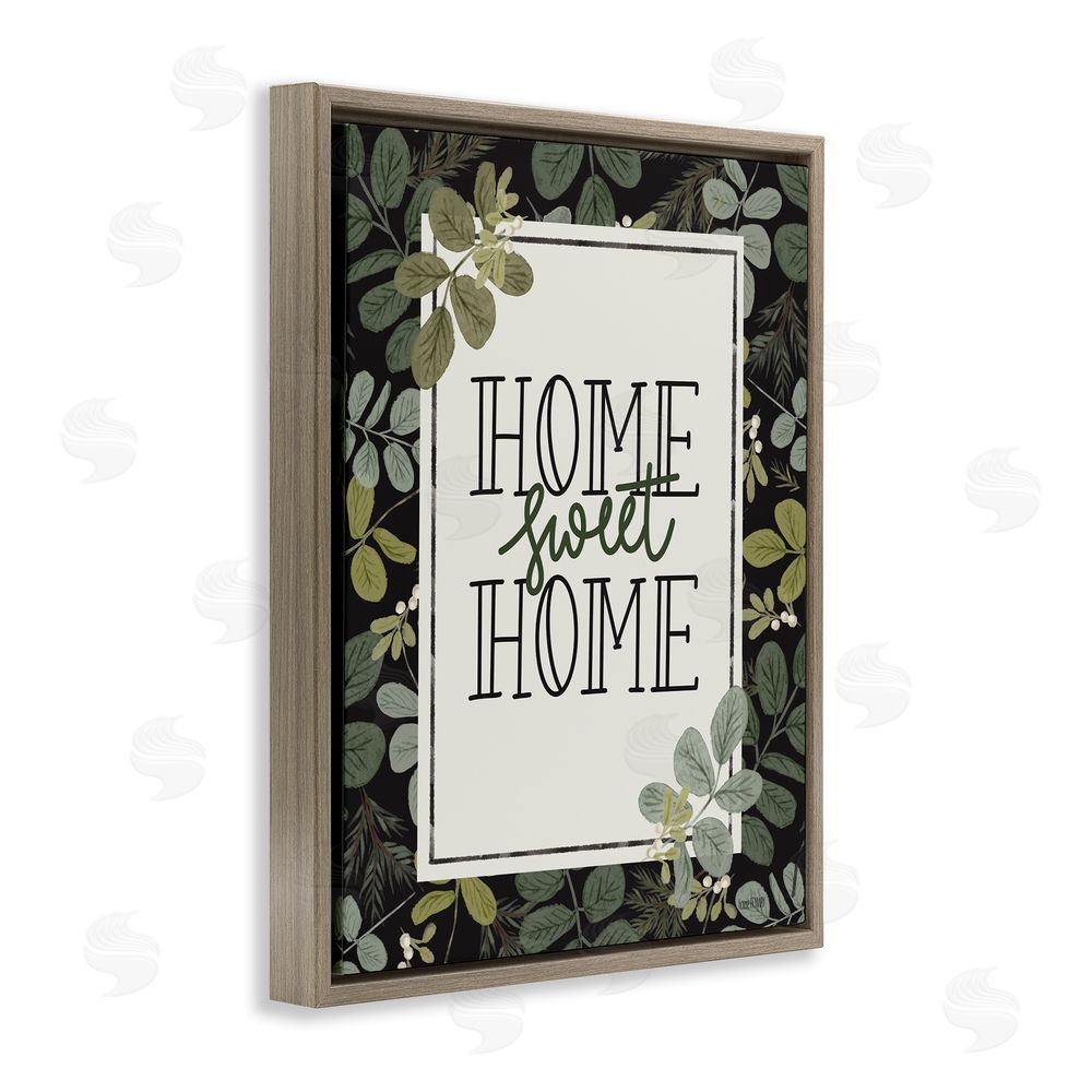 House Fenway Botanical Border Around Sweet Home Brown Floating Frame Canvas Wall Art Print