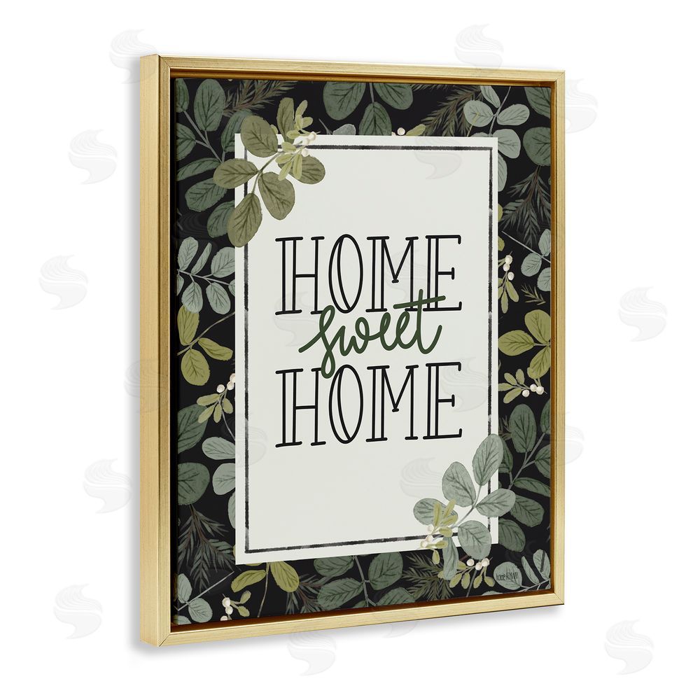 House Fenway Botanical Border Around Sweet Home Gold Floating Frame Canvas Wall Art Print