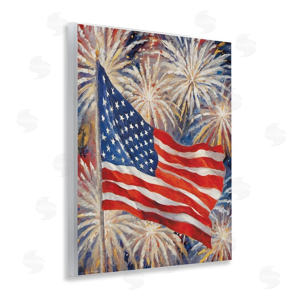 Jo Moulton American Flag over Fireworks Wooden Wall Plaque Art Print