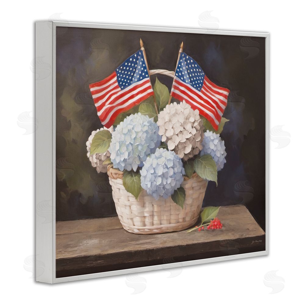 Jo Moulton American Flag Hydrangea Basket White Framed Giclee Wall Art Print
