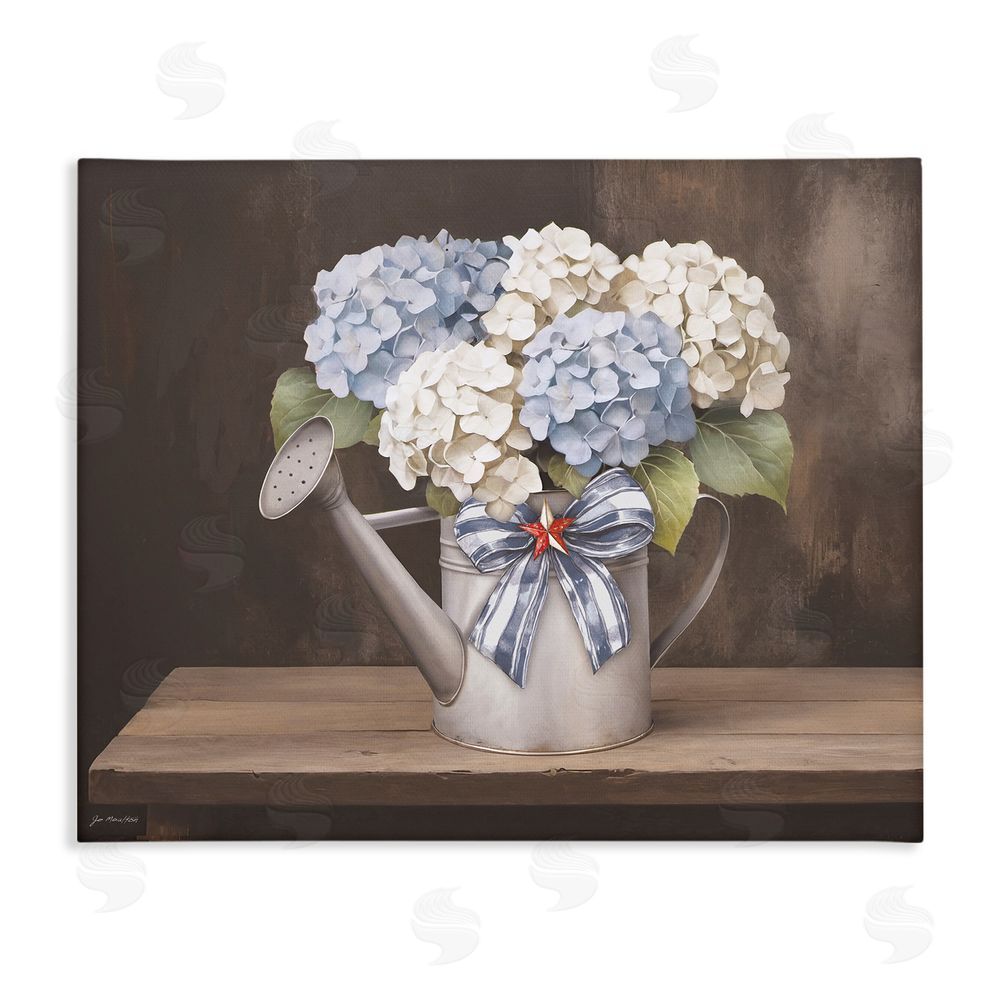 Jo Moulton Americana Hydrangea Watering Can Stretched Canvas Wall Art Print
