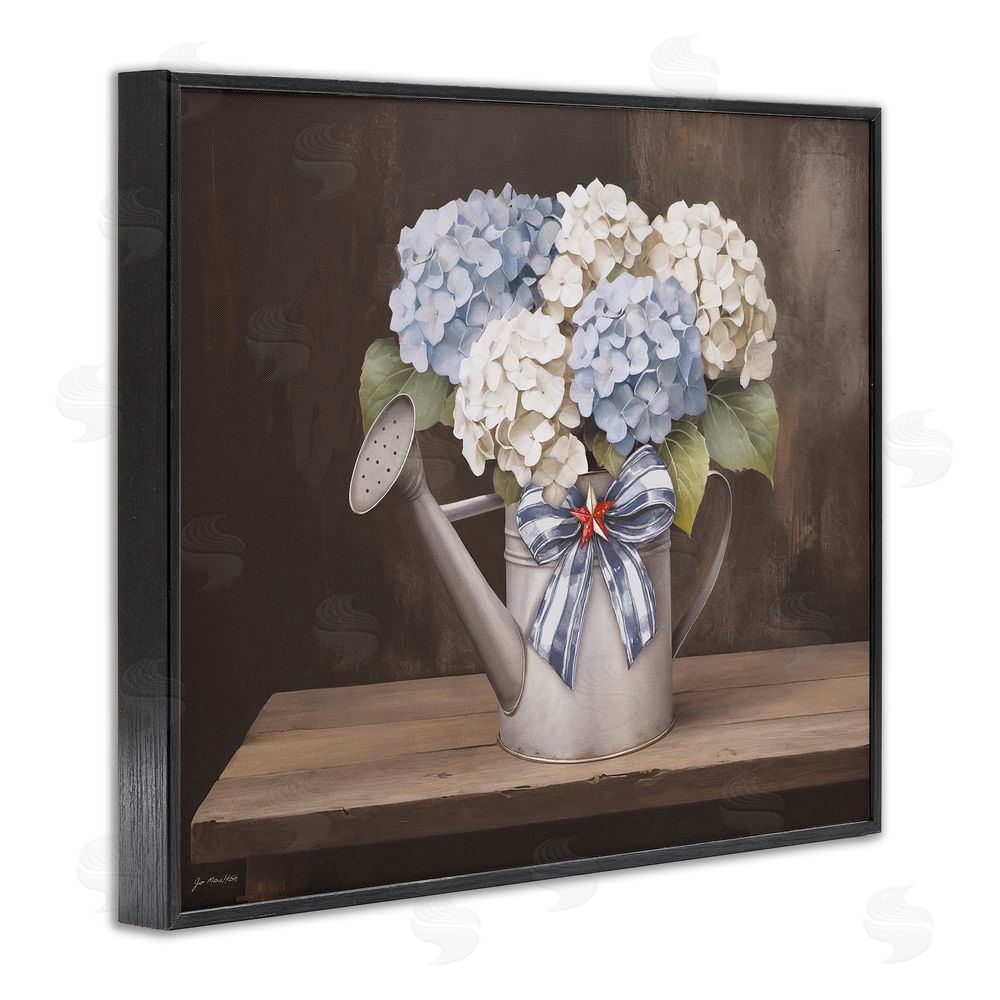 Jo Moulton Americana Hydrangea Watering Can Black Framed Giclee Wall Art Print