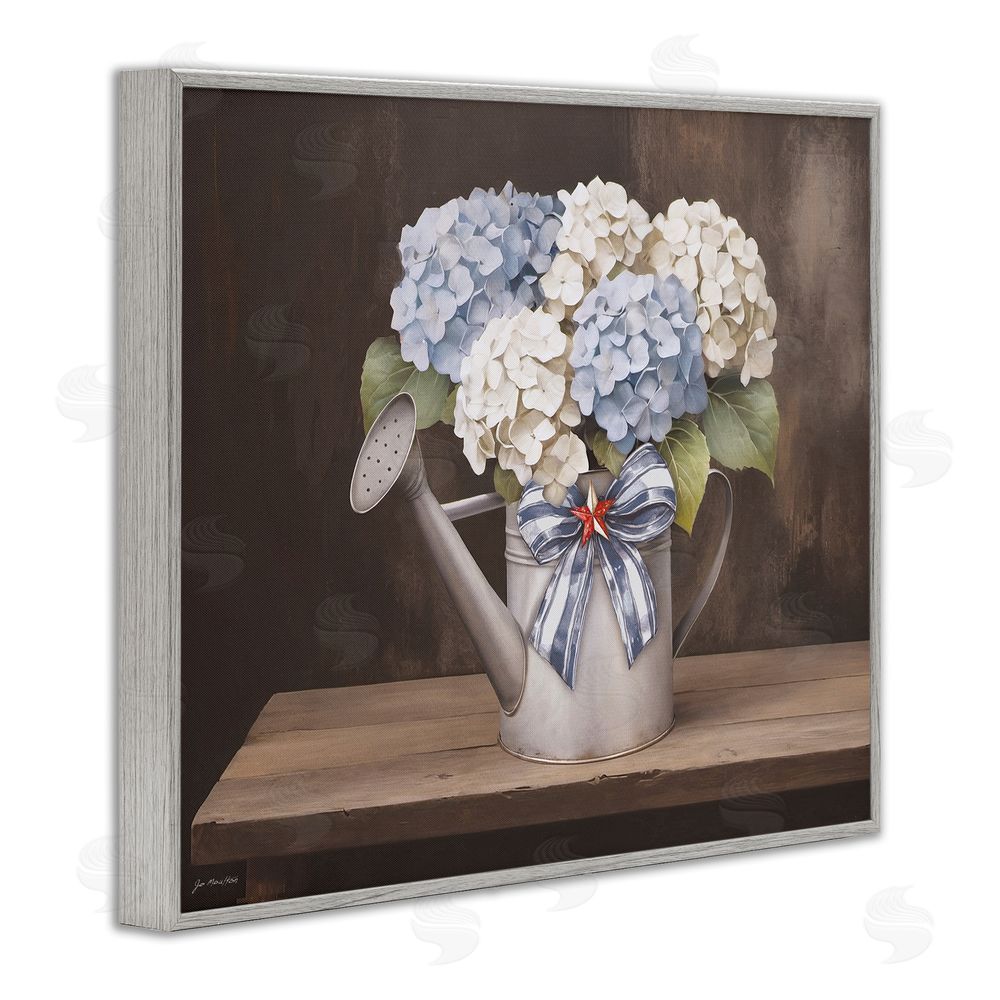 Jo Moulton Americana Hydrangea Watering Can Gray Framed Giclee Wall Art Print