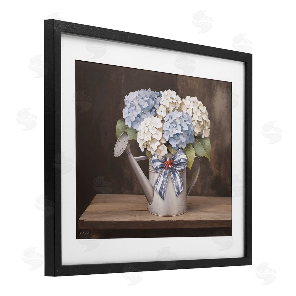 Jo Moulton Americana Hydrangea Watering Can Black Framed Print Under Glass Wall Art