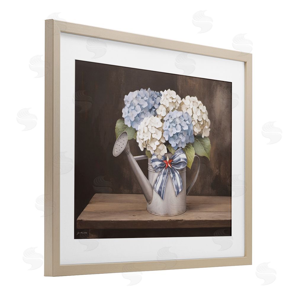 Jo Moulton Americana Hydrangea Watering Can Brown Framed Print Under Glass Wall Art